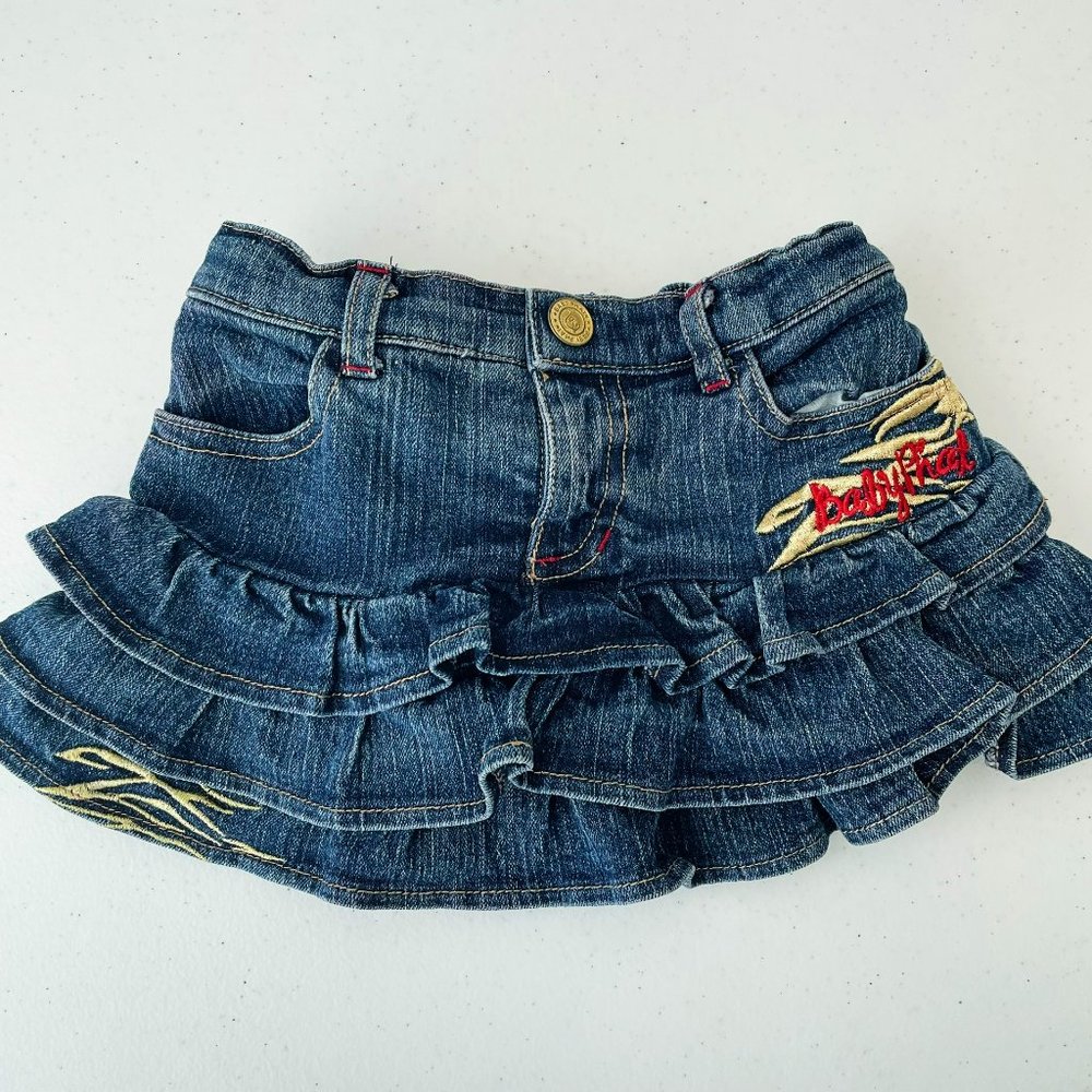 Baby Phat Infant Girl's Embroidered Ruffle Denim Skirt Skort Sz. 12 - 18 Months?